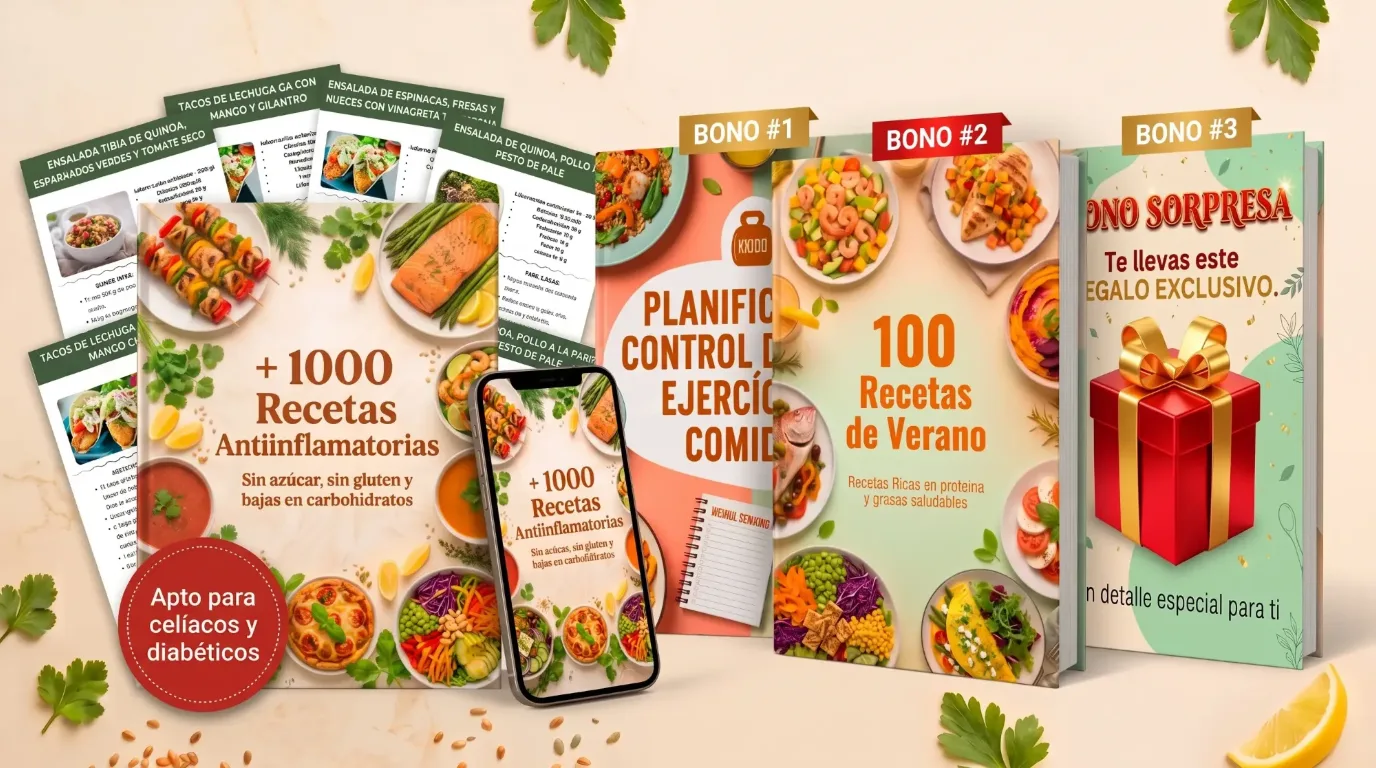 +1000 Recetas Antiinflamatorias más los 3 bonos exclusivos